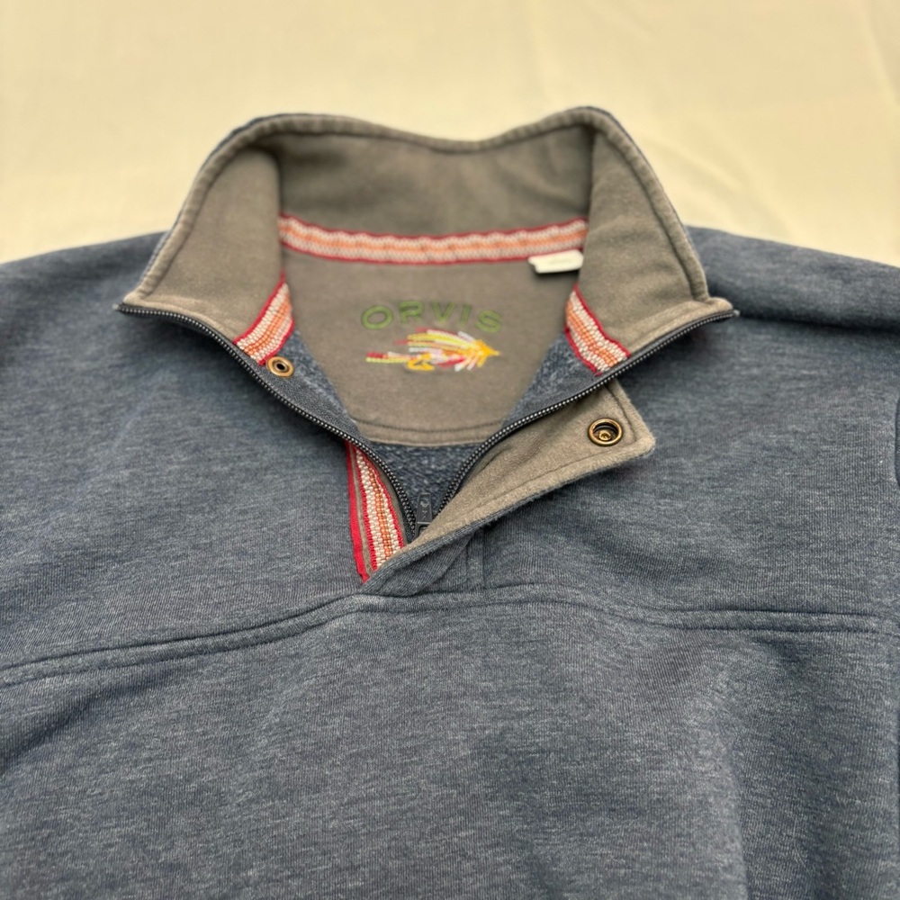 Orvis Blue Pullover 1/4 Zip Snap Neck